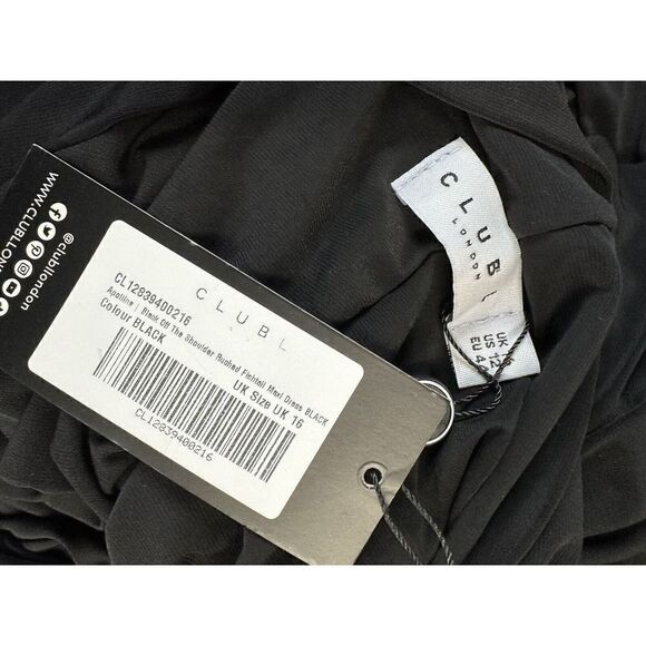 NWT CLUB L LOLITA BLACK RUCHED COWL-NECK SLEEVELESS MAXI DRESS sz 12 US - Picture 9 of 11